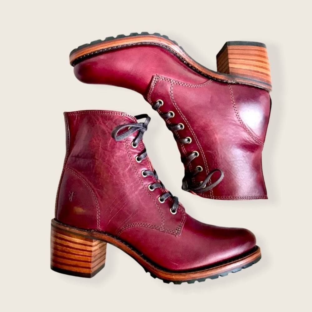 RARE Frye Sabrina 6G Cherry Retro Combat AnkleBoot - Picture 15 of 16